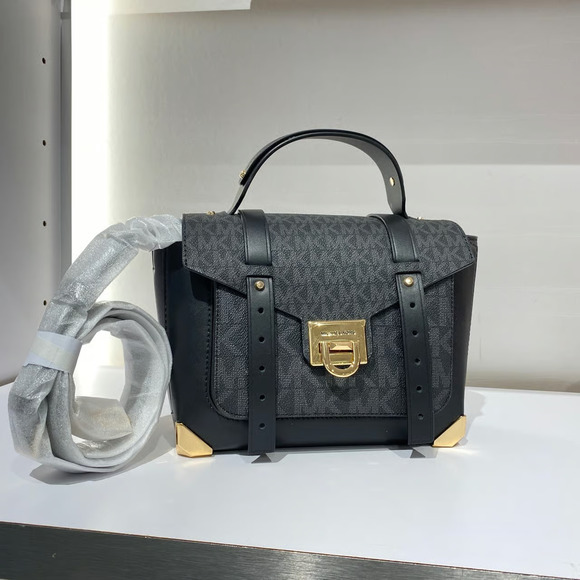 Michael Kors Manhattan School Satchel Crossbody Signature Black - Picture 1 of 5